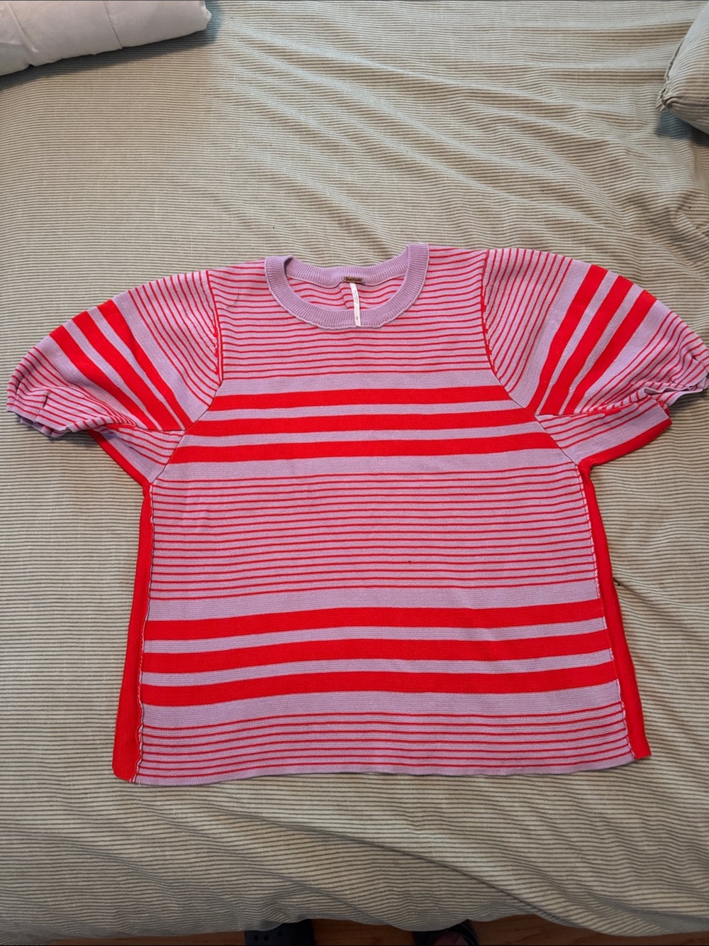 Free People Pink & Red Striped Knit Top